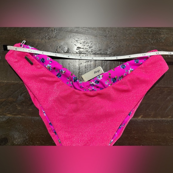 NWT Maaji Reversible Pink Shimmer Floral Bikini Top Bottom Swimsuit Sz Medium - Picture 13 of 16